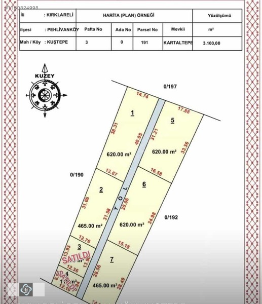 Kırklareli Pehlivanköyde 620m2 satılık arsa